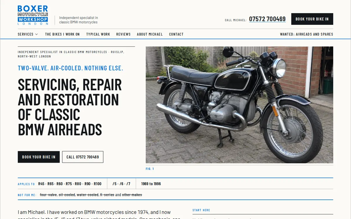 The Boxer Motorcycle Workshop website