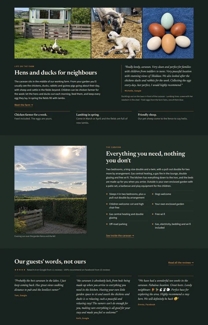 Further down the Lakes Farm Caravan website