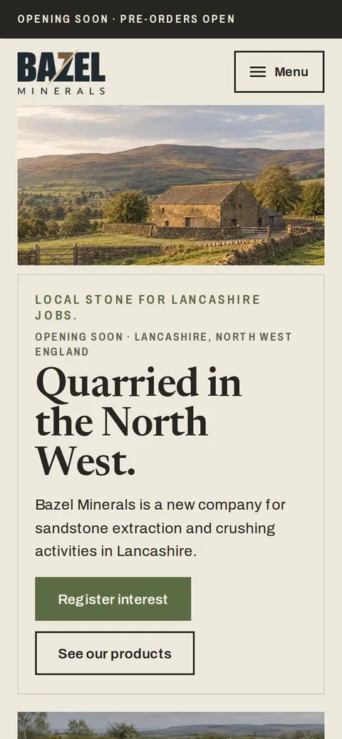 The Bazel Minerals website on a phone