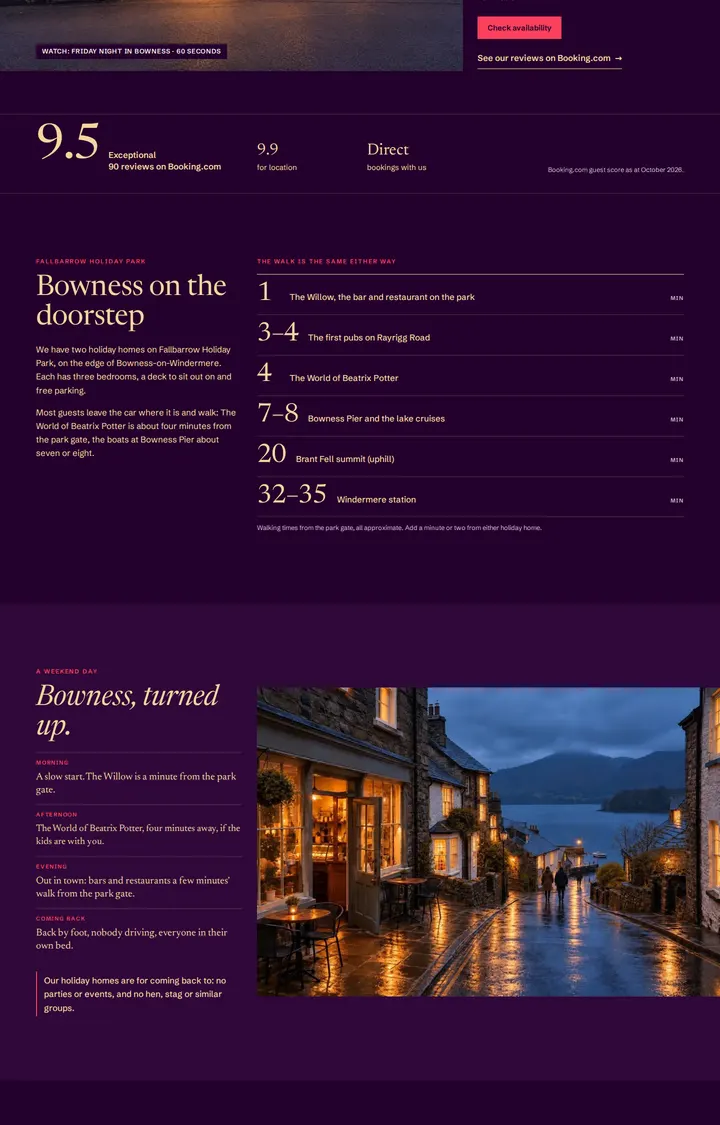 Further down the Bowness Retreats website