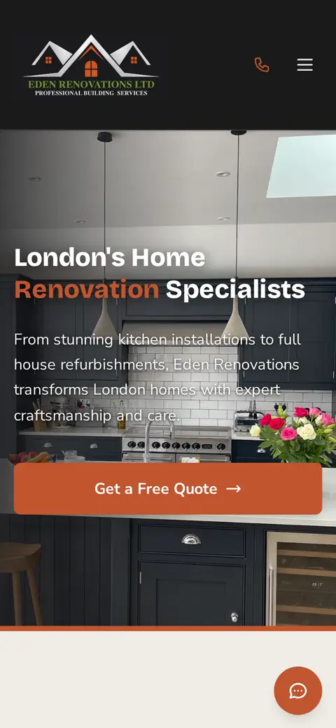 The Eden Renovations website on a phone