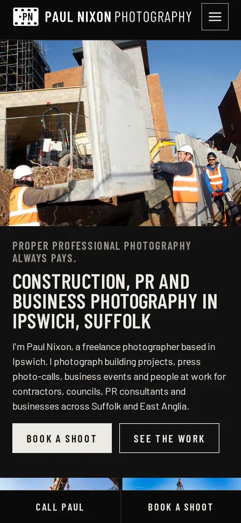The Paul Nixon Photography website on a phone