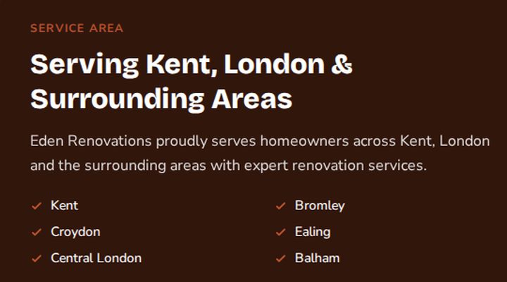 Areas covered on the Eden Renovations site