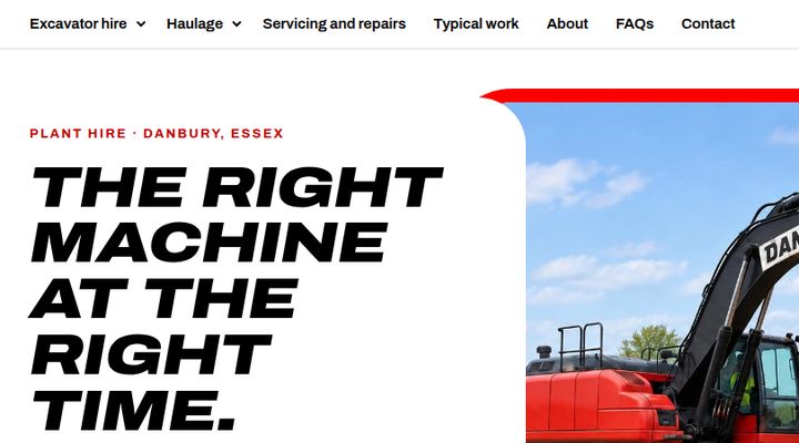 Menu on the Danbury Plant Hire site