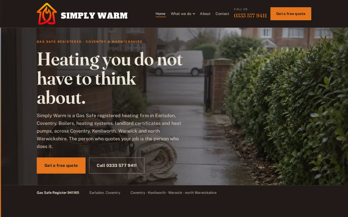 The Simply Warm website